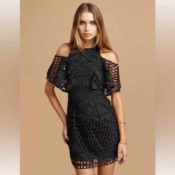 KOOKAI Crown Lace Black Cold Shoulder Mini Dress - Picture 3 of 16